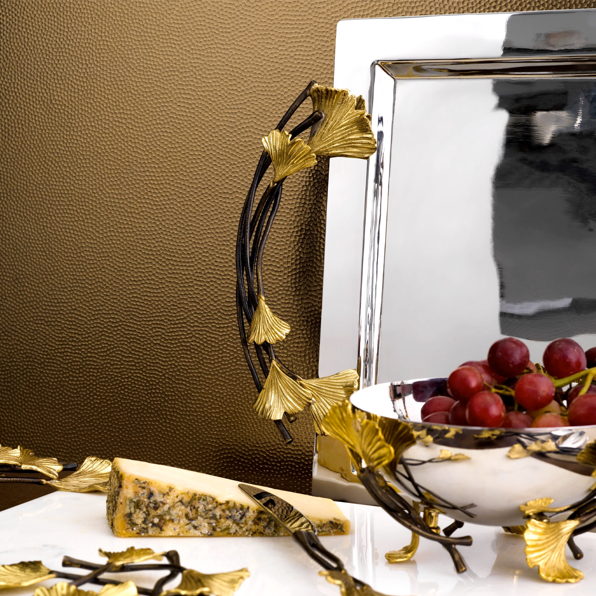 Golden Ginkgo Cheese Board with Knife, Michael Aram - RSVP Style Golden Ginkgo Cheese Board with Knife, Michael Aram - RSVP Style