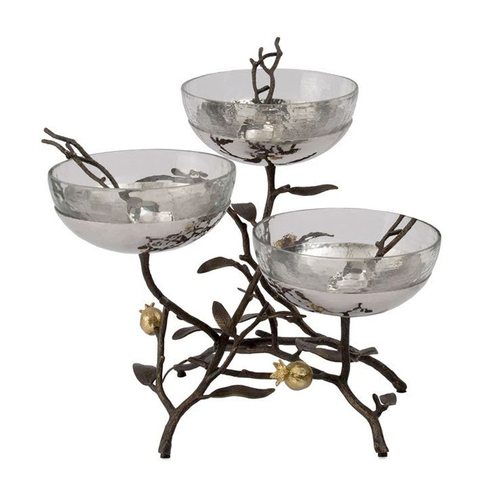 Pomegranate Triple Bowl Set with Spoons - RSVP Style Pomegranate Triple Bowl Set with Spoons - RSVP Style