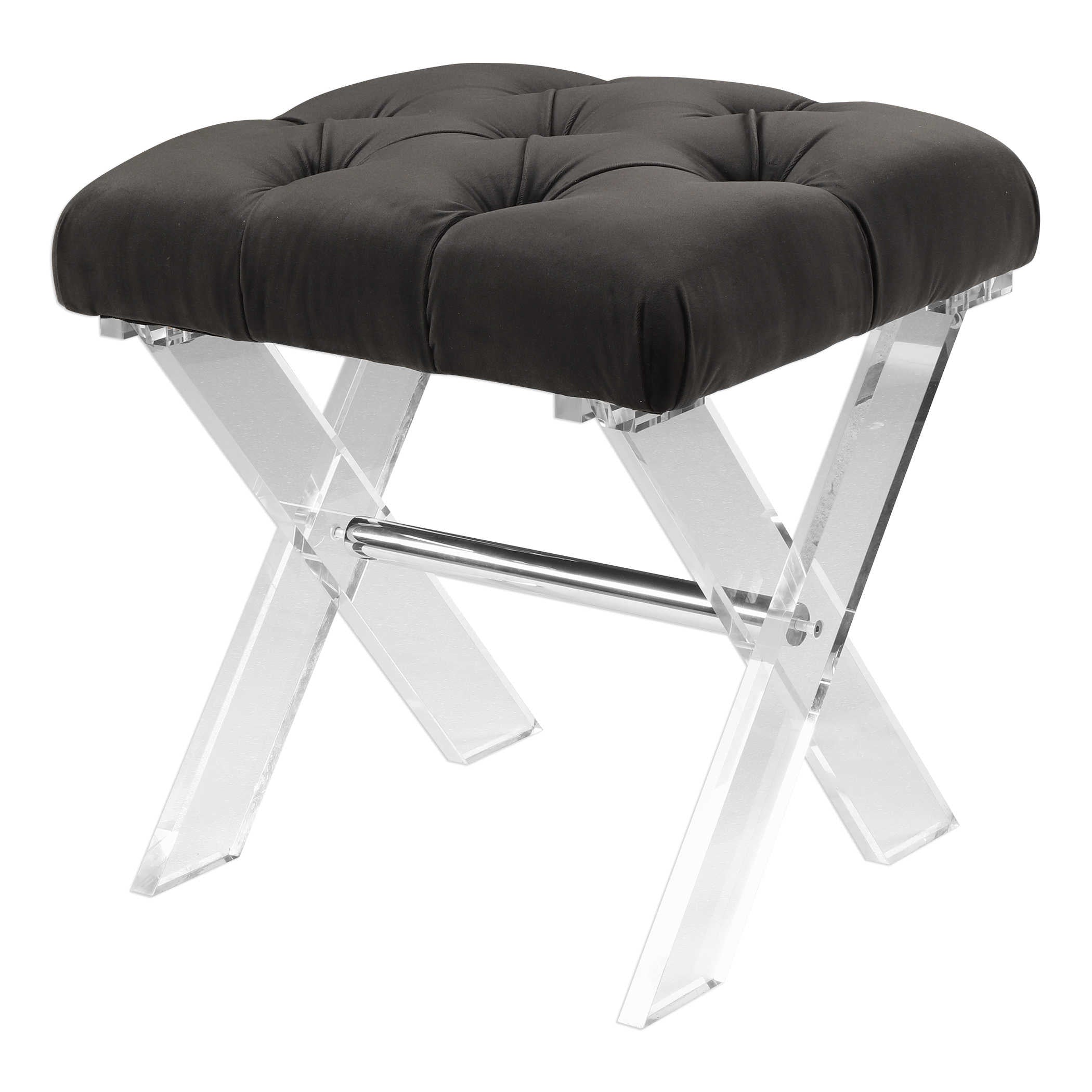 Fermin Black Velvet Acrylic Bench - RSVP Style Fermin Black Velvet Acrylic Bench - RSVP Style