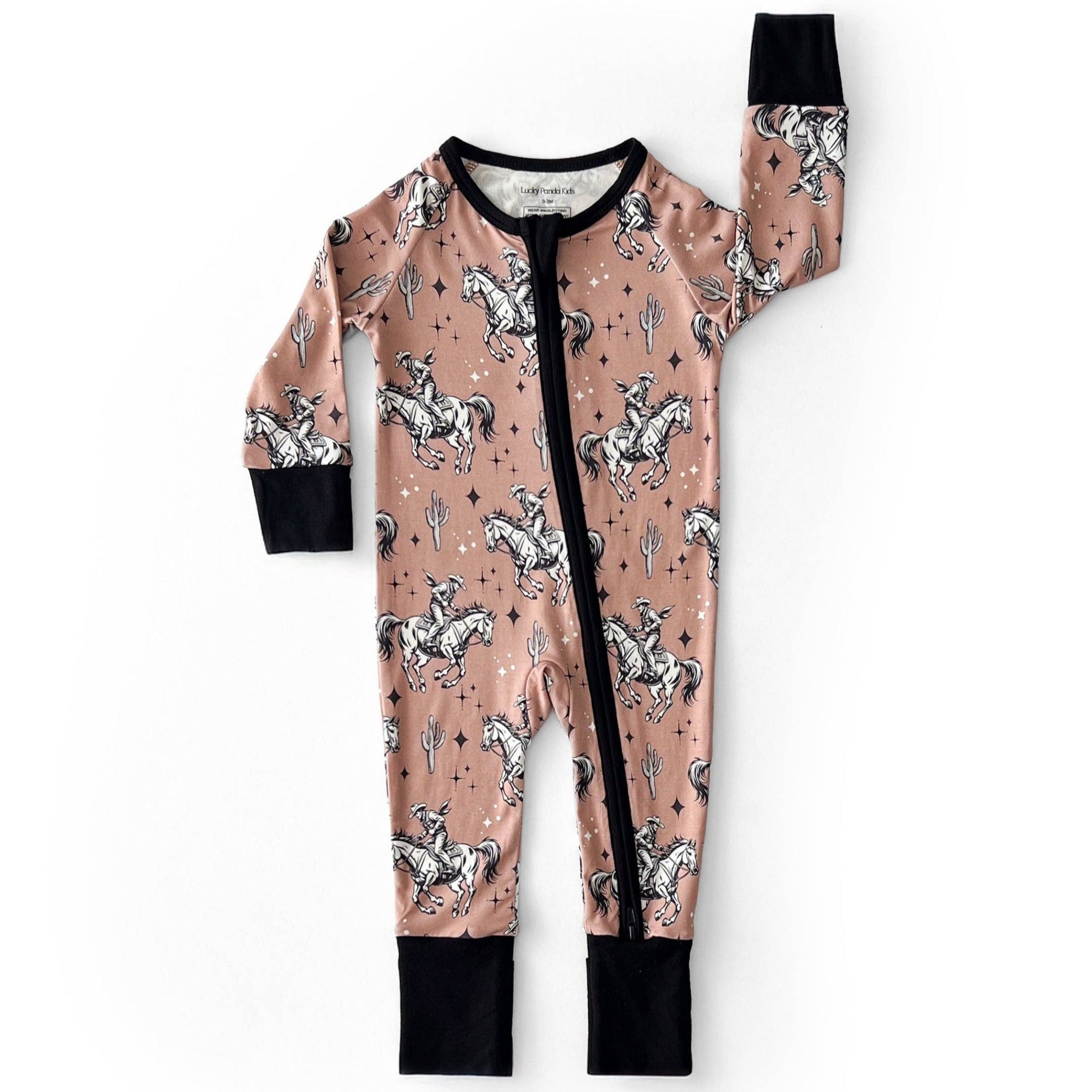 Bamboo Western Baby Zip Romper | Desert Cowboy, Lucky Panda Kids - RSVP Style