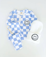 Checkered Smiley Lounge Set—Blue, Lucky Panda Kids - RSVP Style