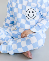 Checkered Smiley Lounge Set—Blue, Lucky Panda Kids - RSVP Style