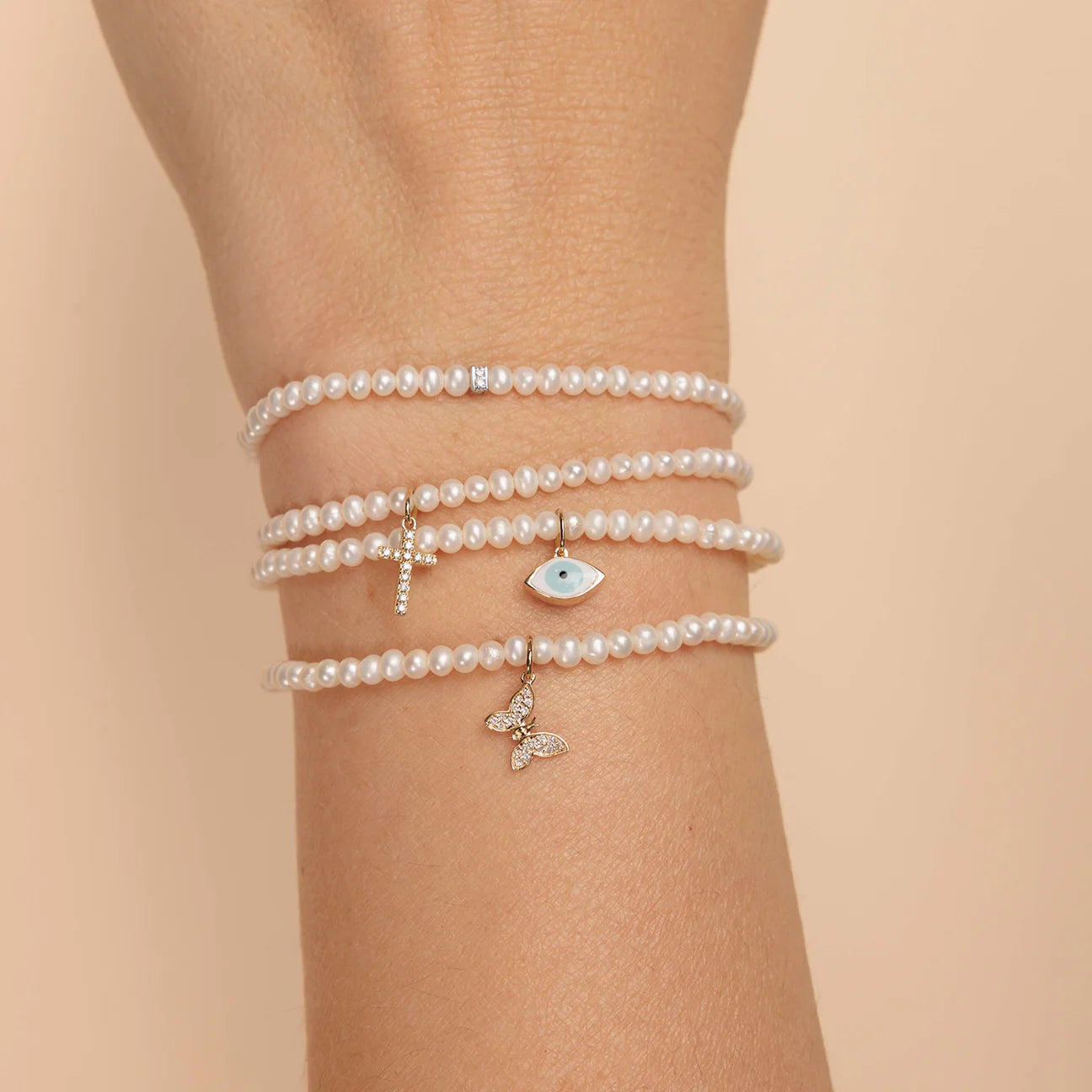 Gold & Diamond Rondelle Pearl Bracelet, Sydney Evan - RSVP Style