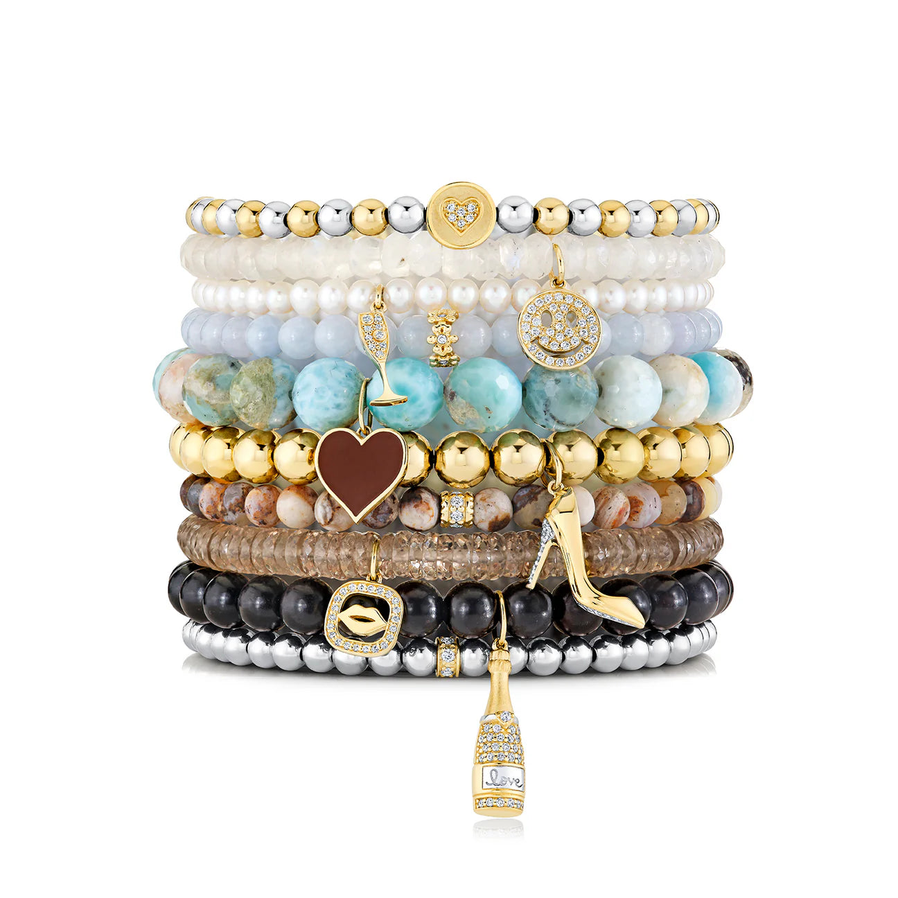 Tiny Daisy Gold & Diamond Rondelle Aquamarine Bracelet, Sydney Evan - RSVP Style