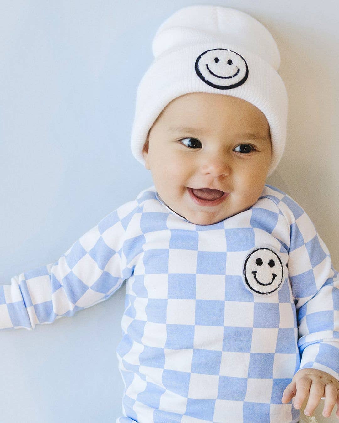 Checkered Smiley Lounge Set—Blue, Lucky Panda Kids - RSVP Style