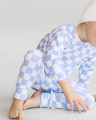 Checkered Smiley Lounge Set—Blue, Lucky Panda Kids - RSVP Style