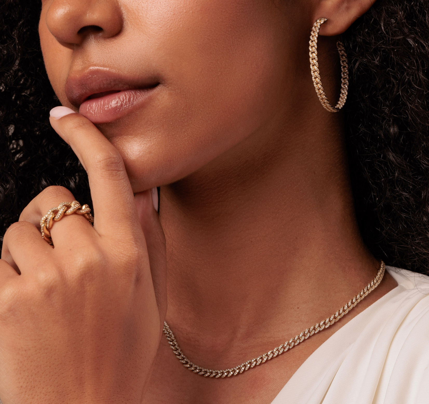Yellow-Gold & Diamond Pave Chain Link Ring, Sydney Evan - RSVP Style