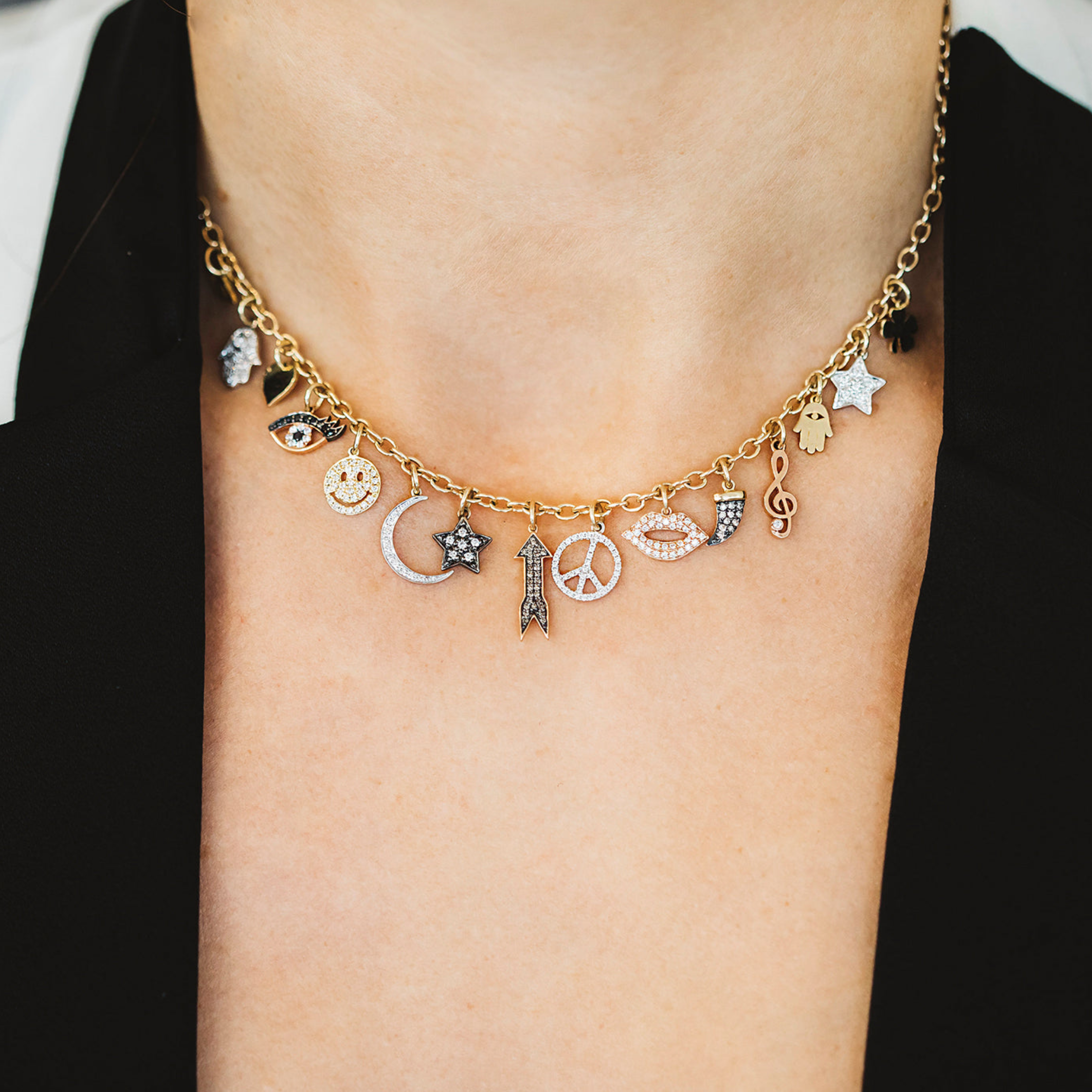 Gold & Diamond Multi Charm Necklace, Sydney Evan - RSVP Style