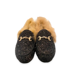 Black Glitter Fur Loafers