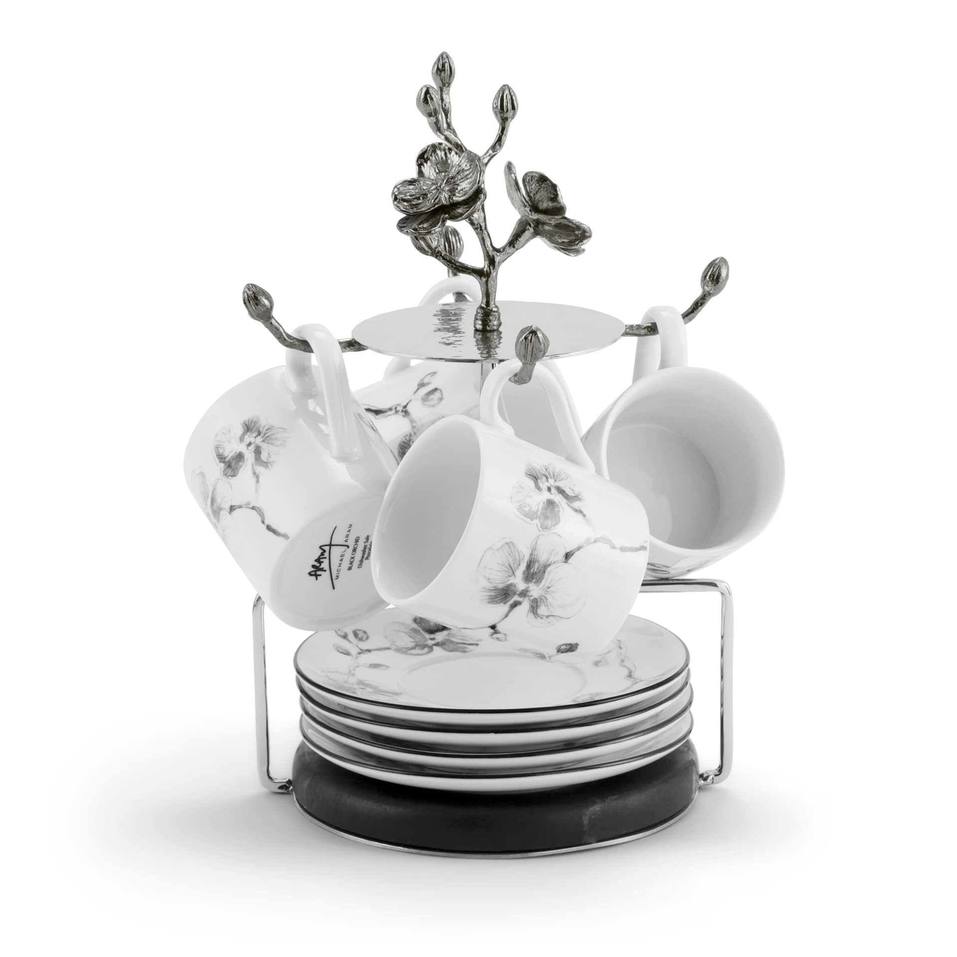 Black Orchid Demitasse Set with Stand, MICHAEL ARAM - RSVP Style