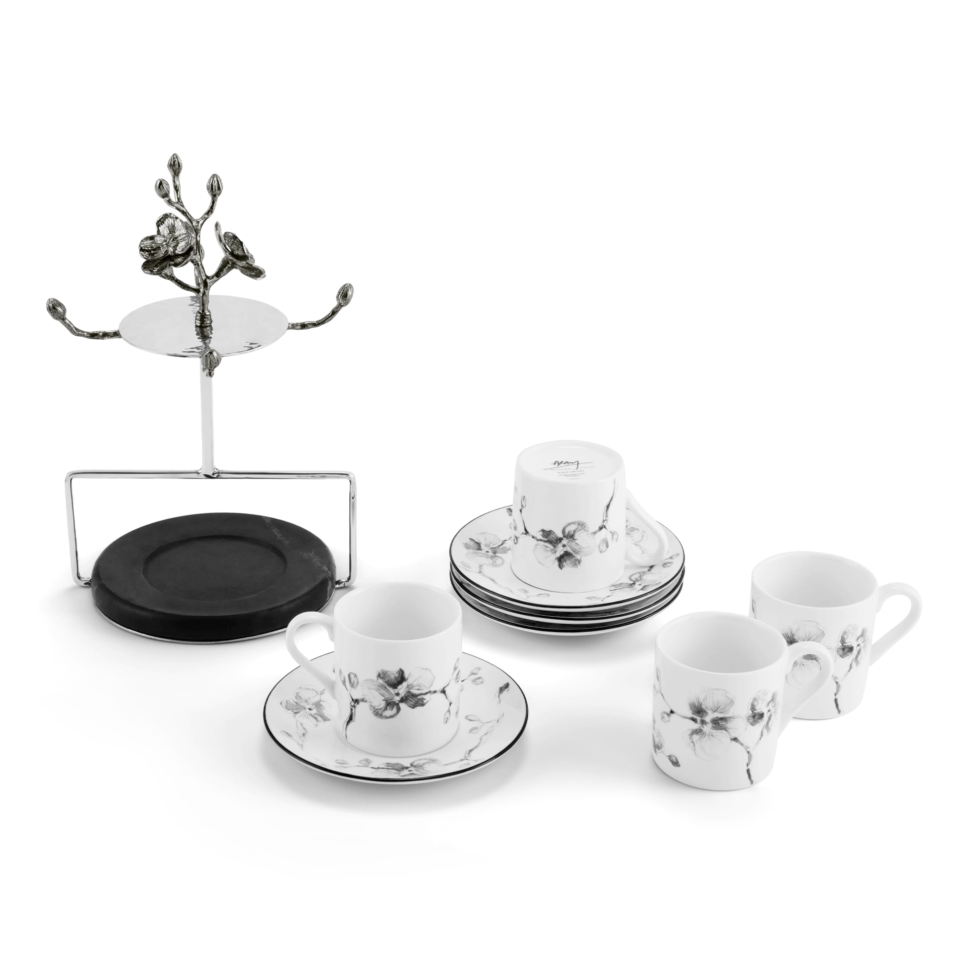 Black Orchid Demitasse Set with Stand, MICHAEL ARAM - RSVP Style