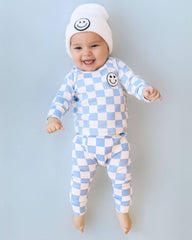 Checkered Smiley Lounge Set—Blue, Lucky Panda Kids - RSVP Style