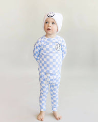 Checkered Smiley Lounge Set—Blue, Lucky Panda Kids - RSVP Style