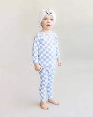 Checkered Smiley Lounge Set—Blue, Lucky Panda Kids - RSVP Style