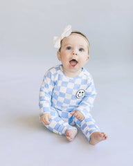 Checkered Smiley Lounge Set—Blue, Lucky Panda Kids - RSVP Style