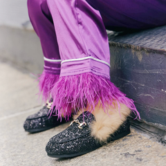 Black Glitter Fur Loafers