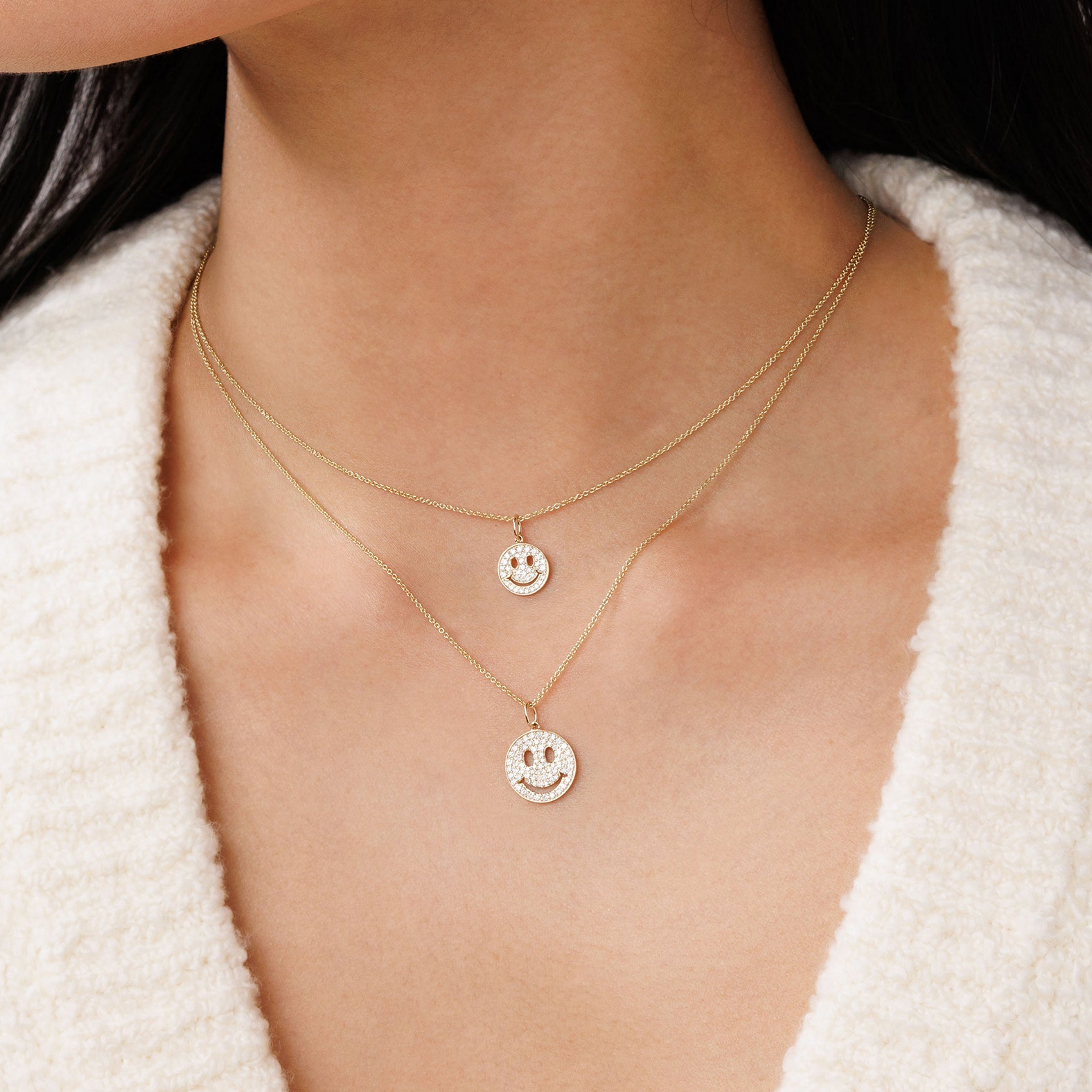 Happy Face Gold & Diamond Pavé Necklace—Mini, Sydney Evan - RSVP Style