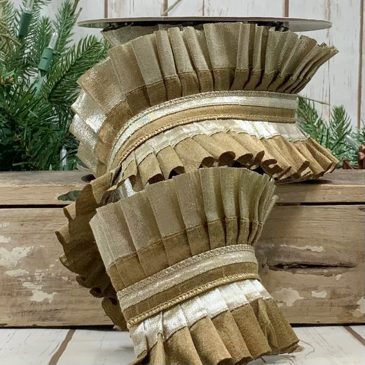 Bronze Dupion Pleated Ruffle Ribbon, D STEVENS - RSVP Style