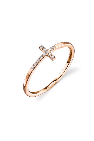 Gold & Pave Diamond Bent Cross Ring - RSVP Style