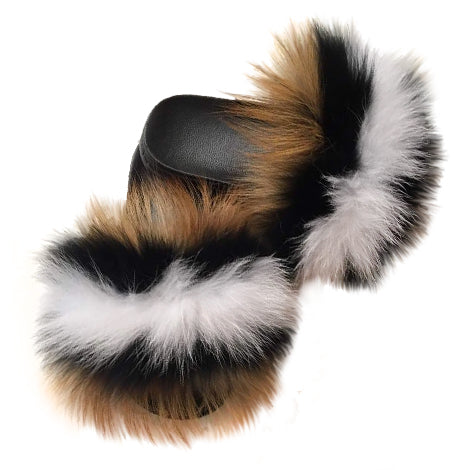 Fendi Monster Striped POOF Fur Slides - RSVP Style