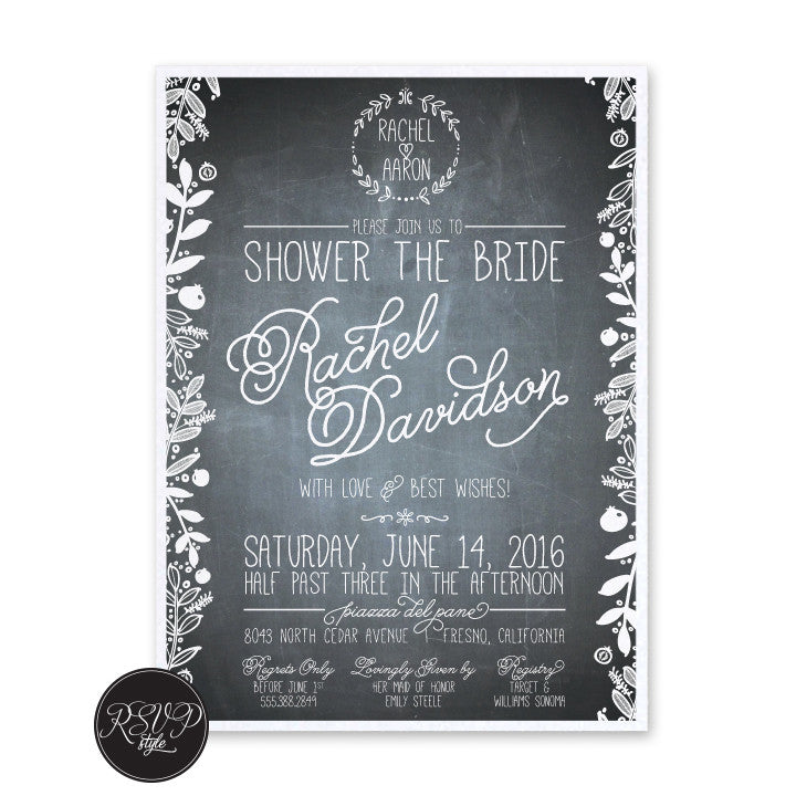 Chalkboard Bridal Shower Invitation - RSVP Style