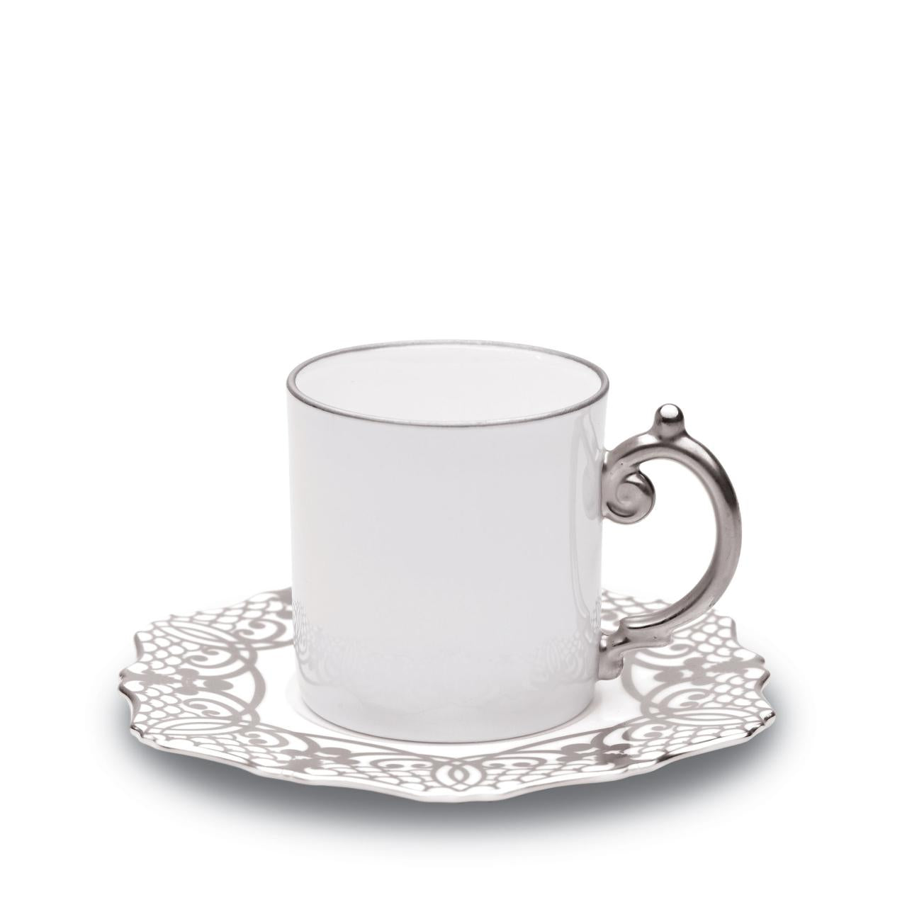 Alencon Silver Espresso Cup & Saucer Set of 2 - RSVP Style