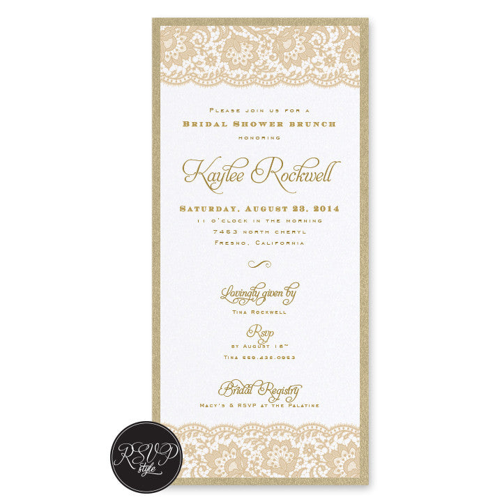 Elegant Lace Bridal Shower Invitation - RSVP Style