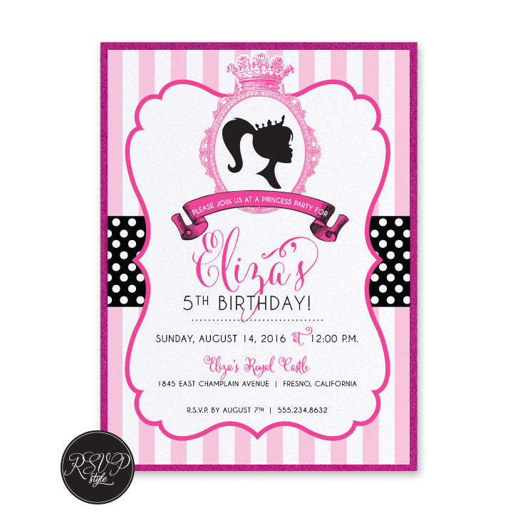 Polkadot Princess Birthday Invitation - RSVP Style
