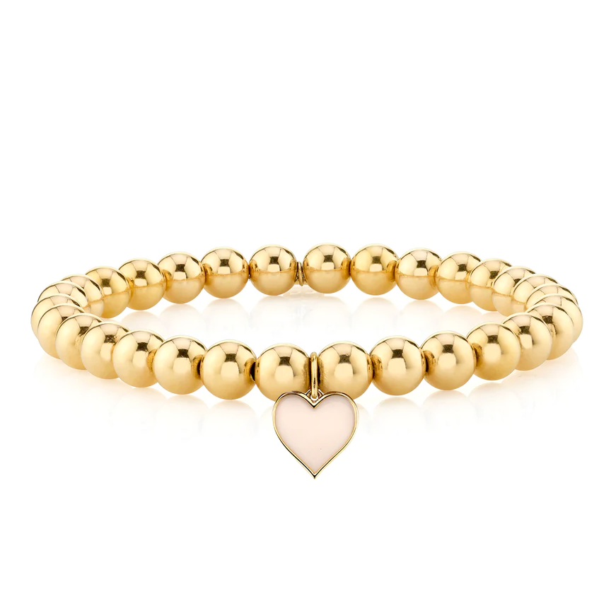 Heart Charm Gold & Enamel Beaded Bracelet, Sydney Evan - RSVP Style