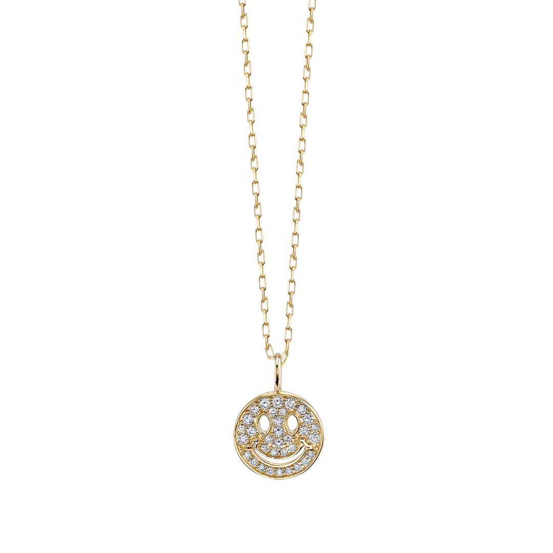 Happy Face Gold & Diamond Pavé Necklace—Mini, Sydney Evan - RSVP Style