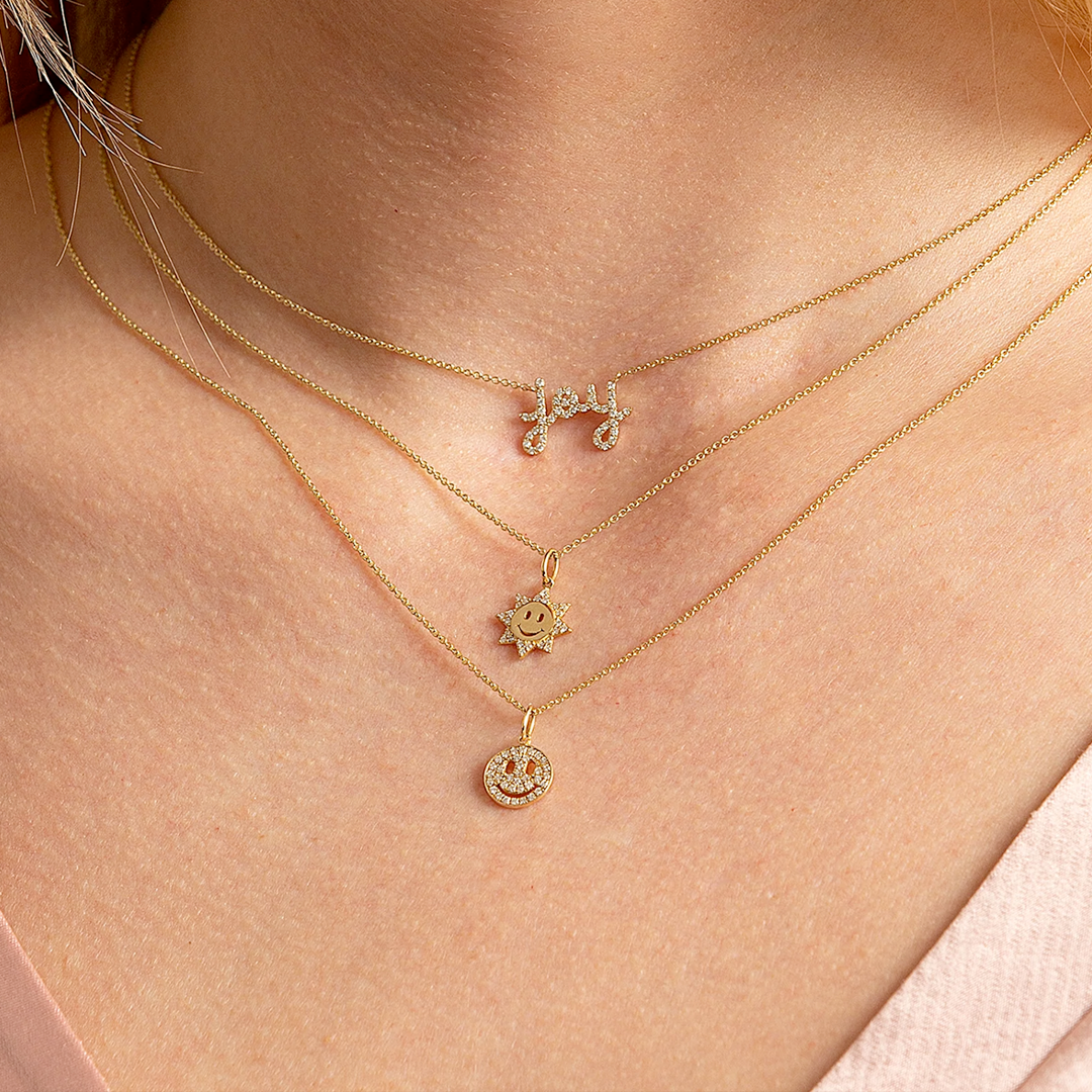 Happy Face Gold & Diamond Pavé Necklace—Mini, Sydney Evan - RSVP Style