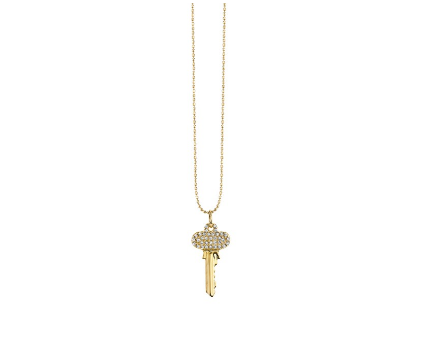 Small Yellow Gold & Diamond Key Necklace - RSVP Style
