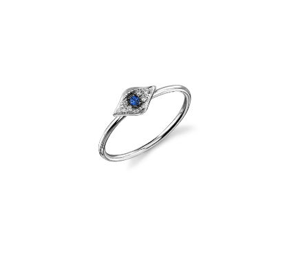 Gold & Diamond Baby Evil Eye Ring With Blue Saphire Center - RSVP Style