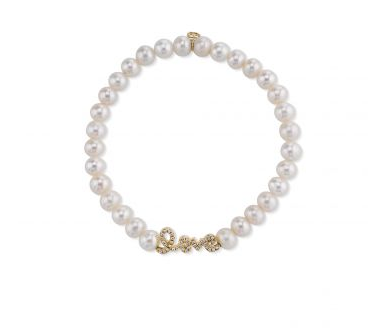 Mini Yellow-Gold & Diamond Love Bead on Freshwater Pearl Bracelet - RSVP Style