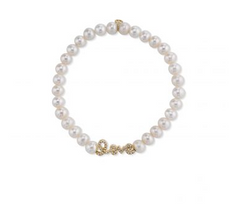Mini Yellow-Gold & Diamond Love Bead on Freshwater Pearl Bracelet - RSVP Style