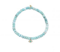 Mini Yellow-Gold & Diamond Bezel Evil Eye on Larimar Bracelet - RSVP Style