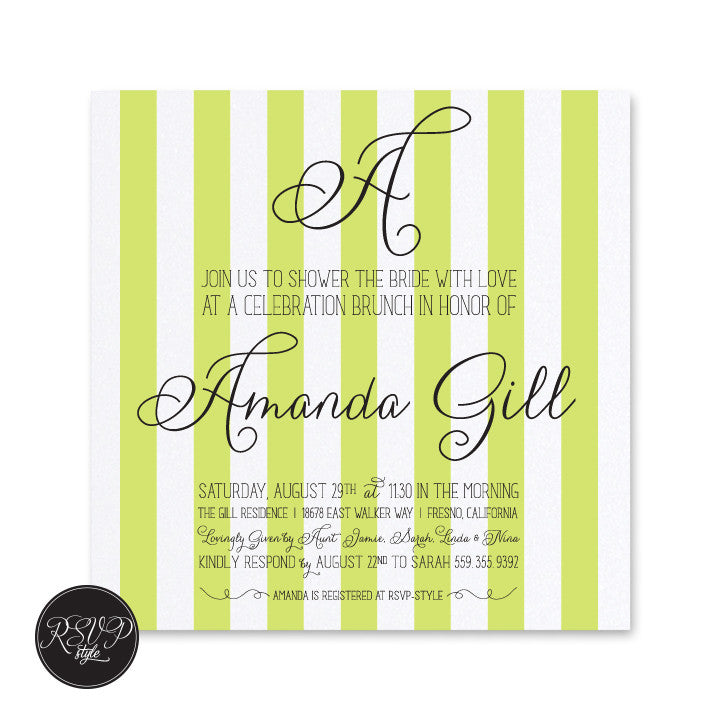 Striped Initial Bridal Shower Invitation - RSVP Style