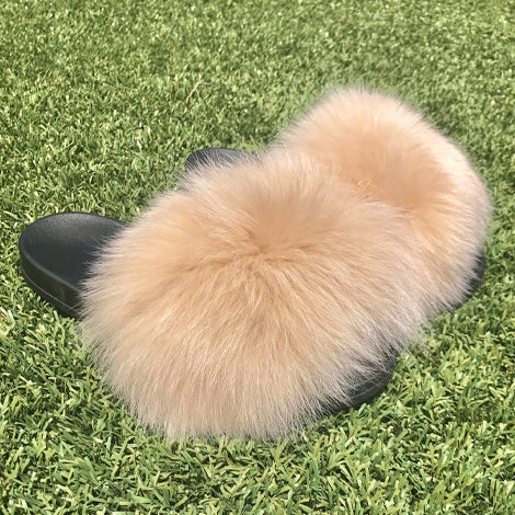 Ivory POOF Fur Slides1