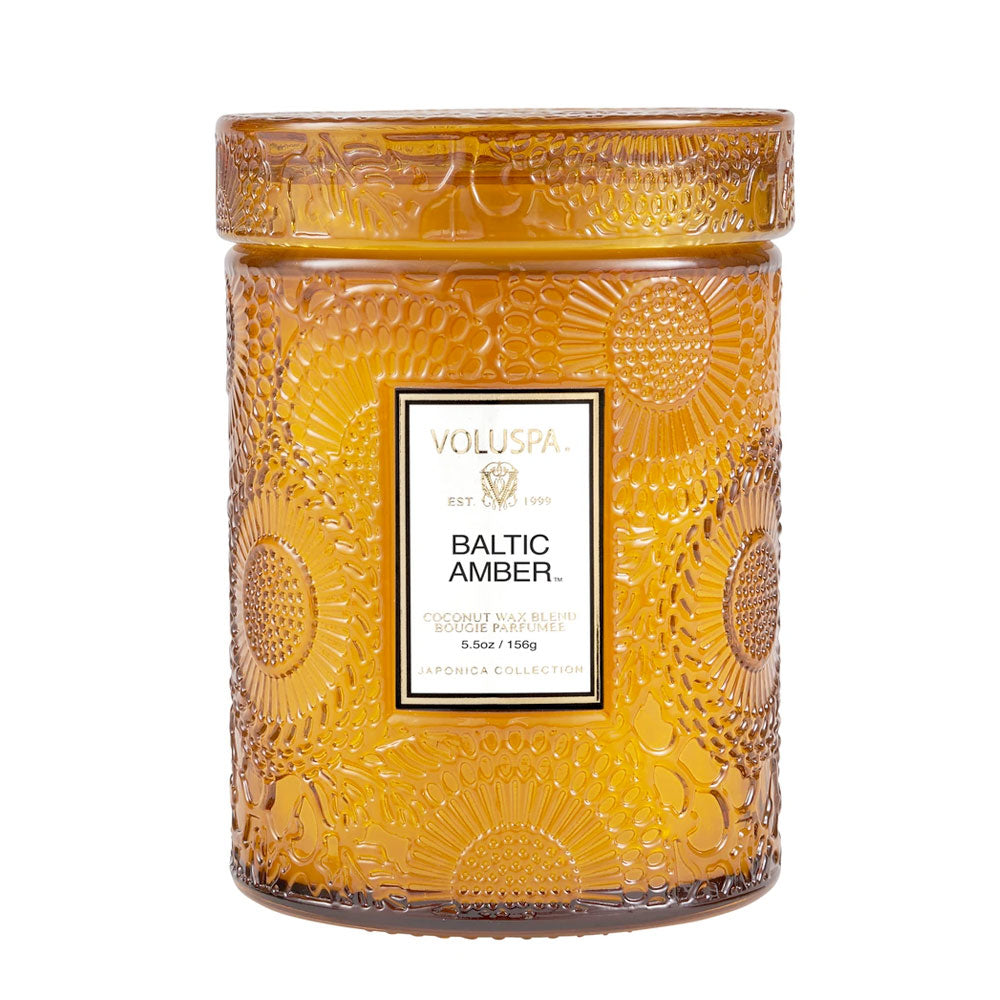 Baltic Amber ·  Tall Embossed Jar Candle - RSVP Style