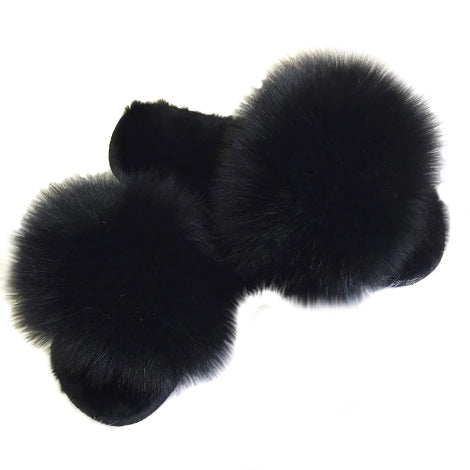 Black POOF Fluffy Fur Slides - RSVP Style