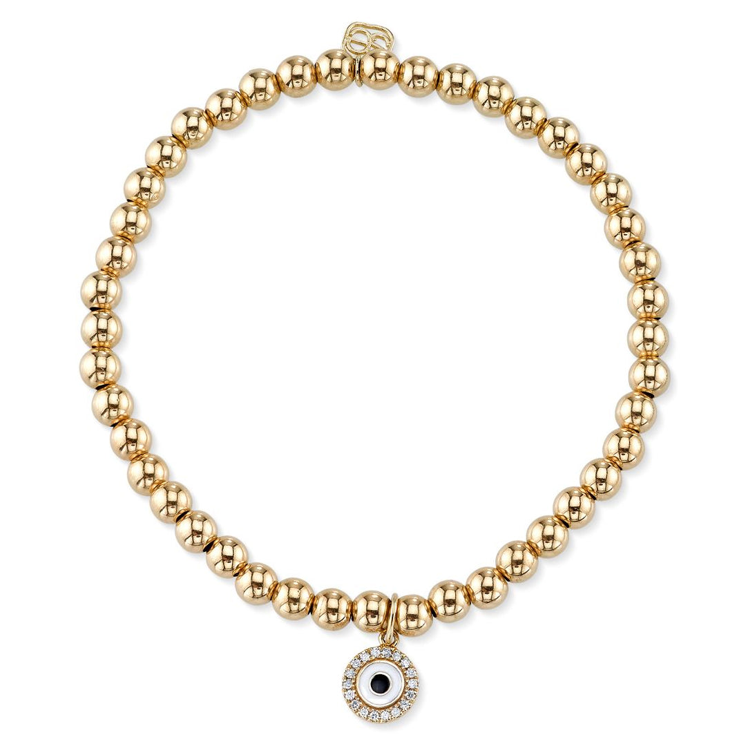 Mini Yellow-Gold & Diamond White Enamel Evil Eye on Gold Beads - RSVP Style