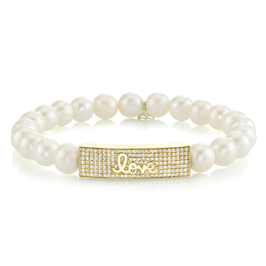 Love Script Gold & Diamond Tableau Pearl Bracelet, Sydney Evan - RSVP Style
