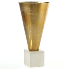 Tapered Gold Empress Cone Vase with Marble Pedestal, RSVP Style - RSVP Style
