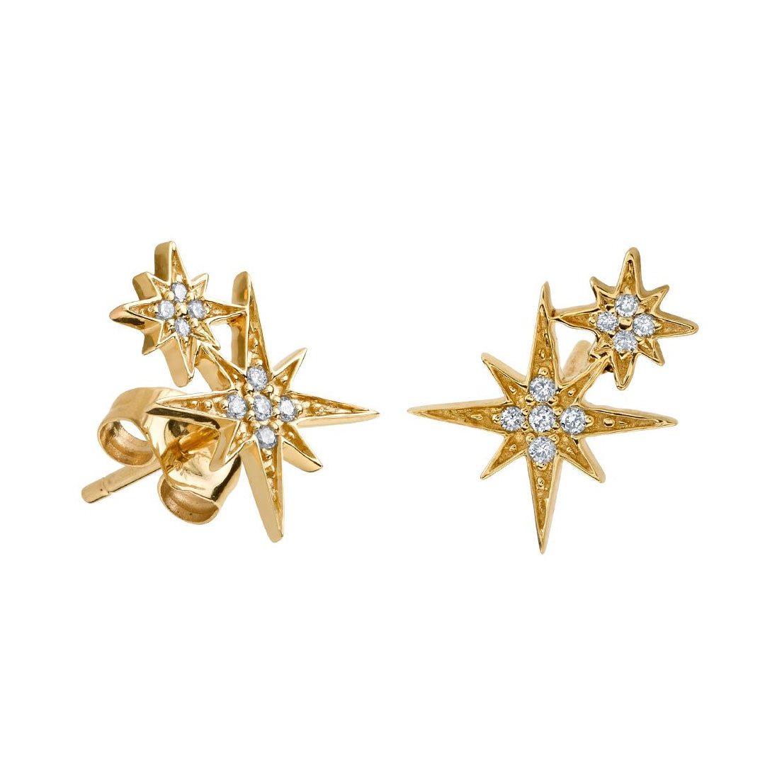 Small Gold & Diamond Double Starburst Stud Earrings - RSVP Style