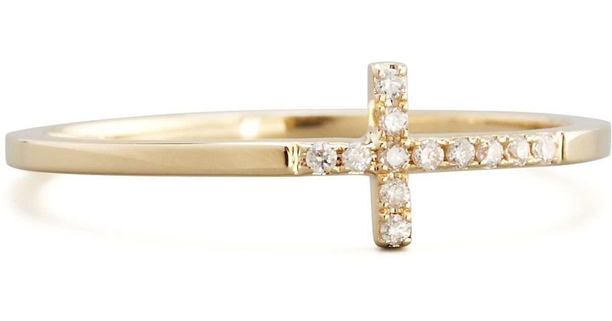 Gold & Pave Diamond Bent Cross Ring - RSVP Style