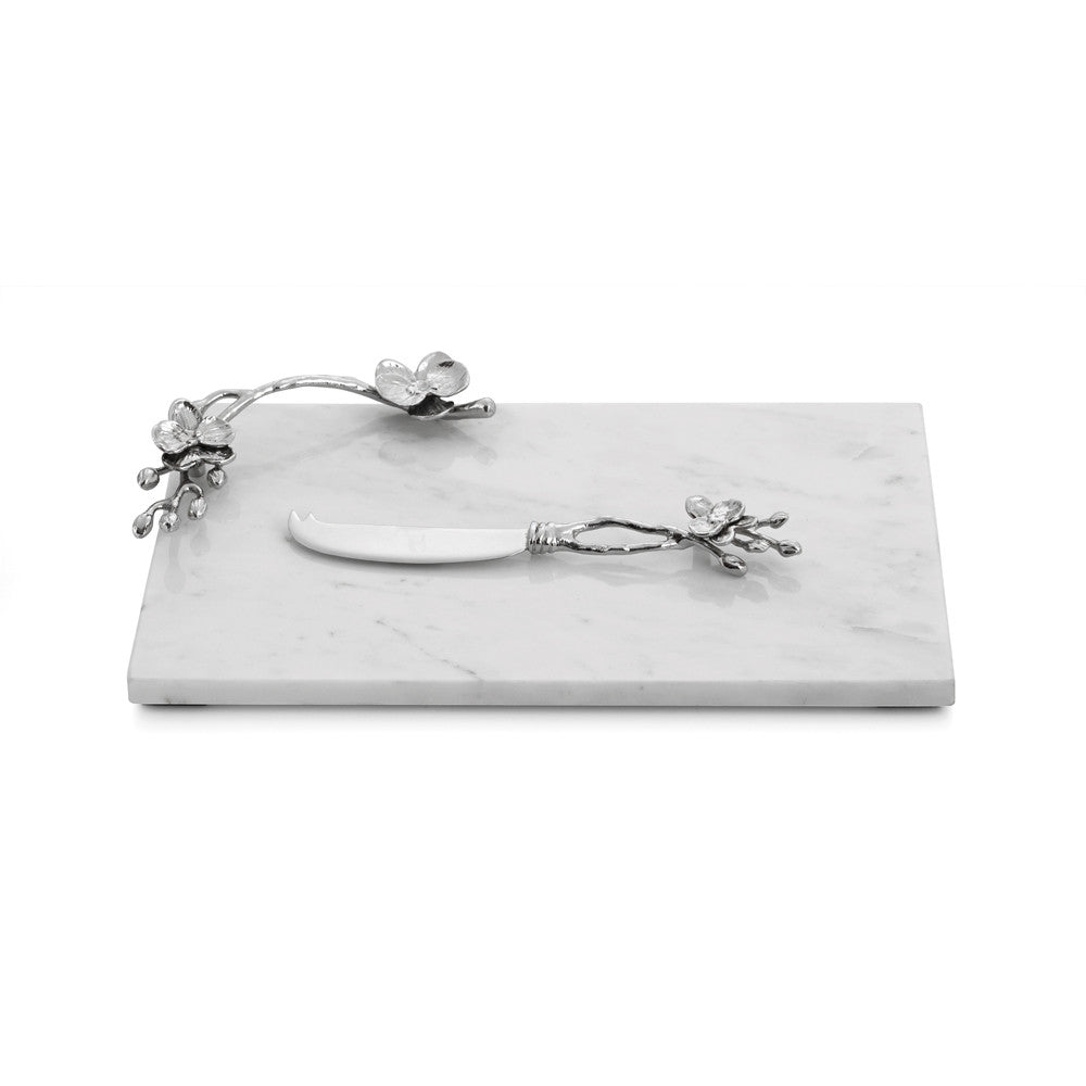 White Orchid Small Cheeseboard with Knife - RSVP Style